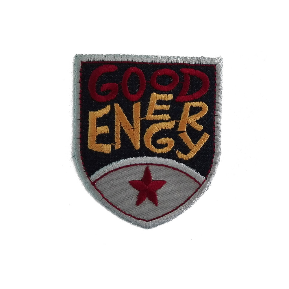Shield Iron-on Embroidery Sticker - Good Energy - Color Black and Grey